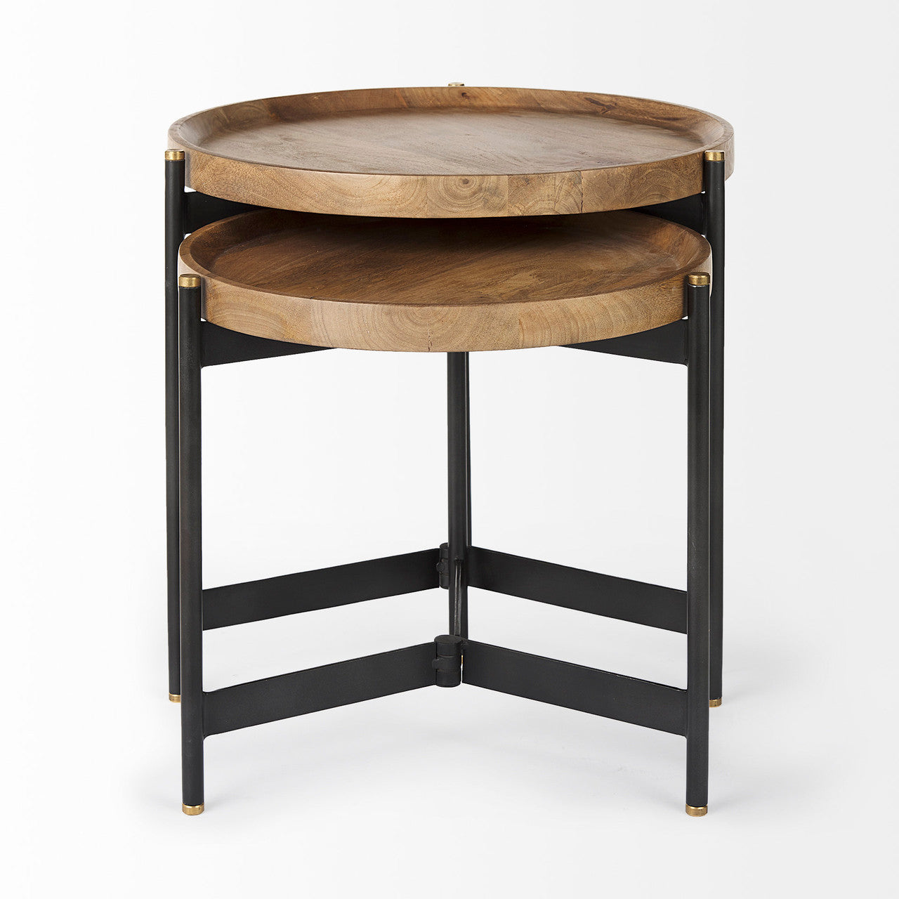 Marquisa (Set of 2) 22.5L x 22.5W x 20.8H Light Brown Wood W/ Black Metal Base Nesting Side Tables
