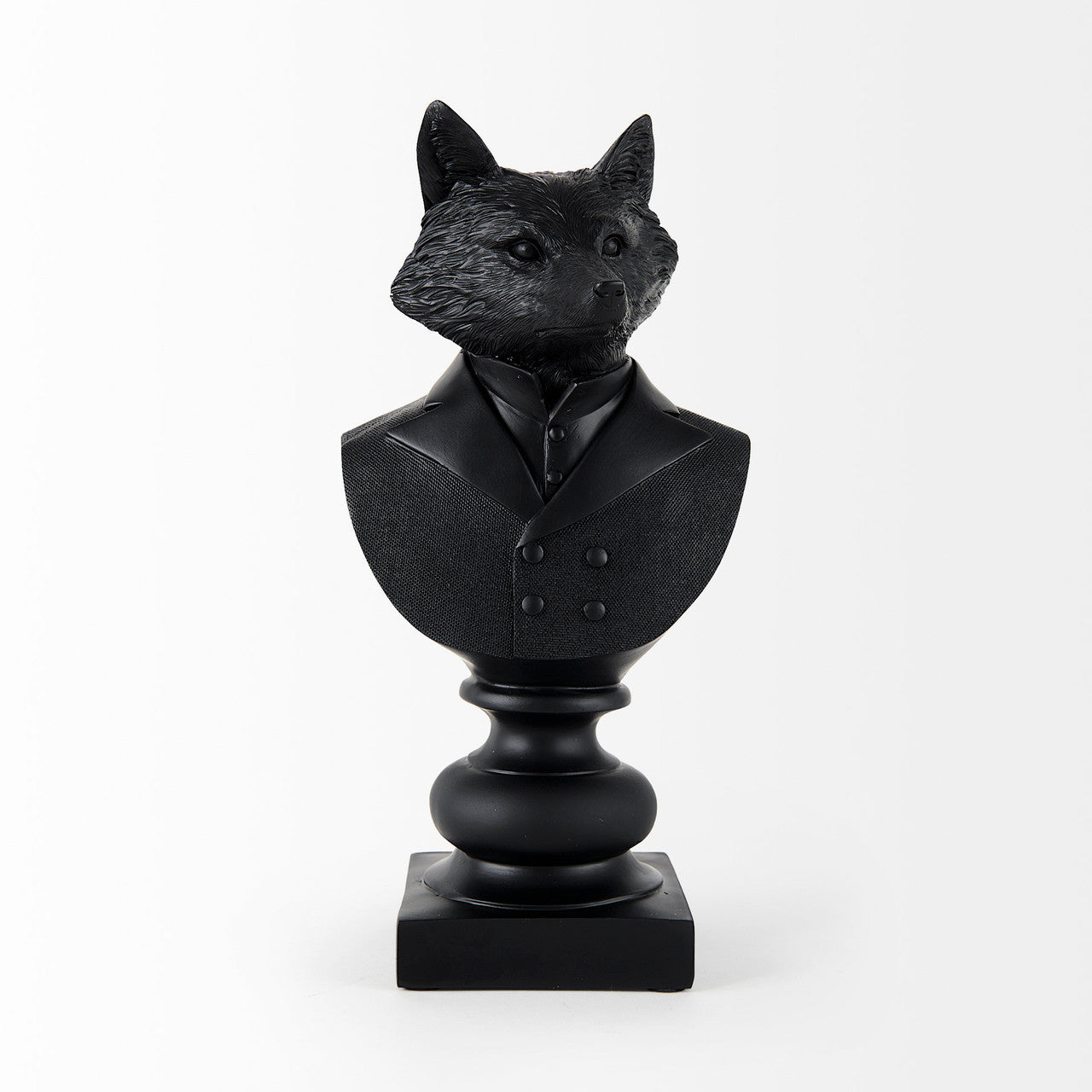 Murray 6.0L x 4.5W x 13.0H Black Painted Resin Fox in a Suit Bust