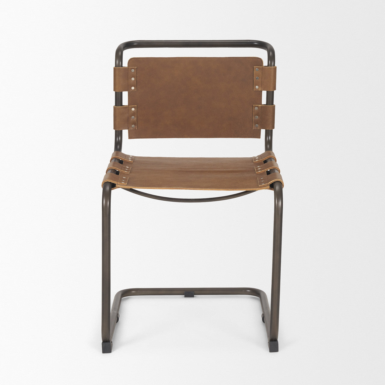 Berbick 33" Total Height Medium Brown Leather w/ Iron Frame Dining Chair
