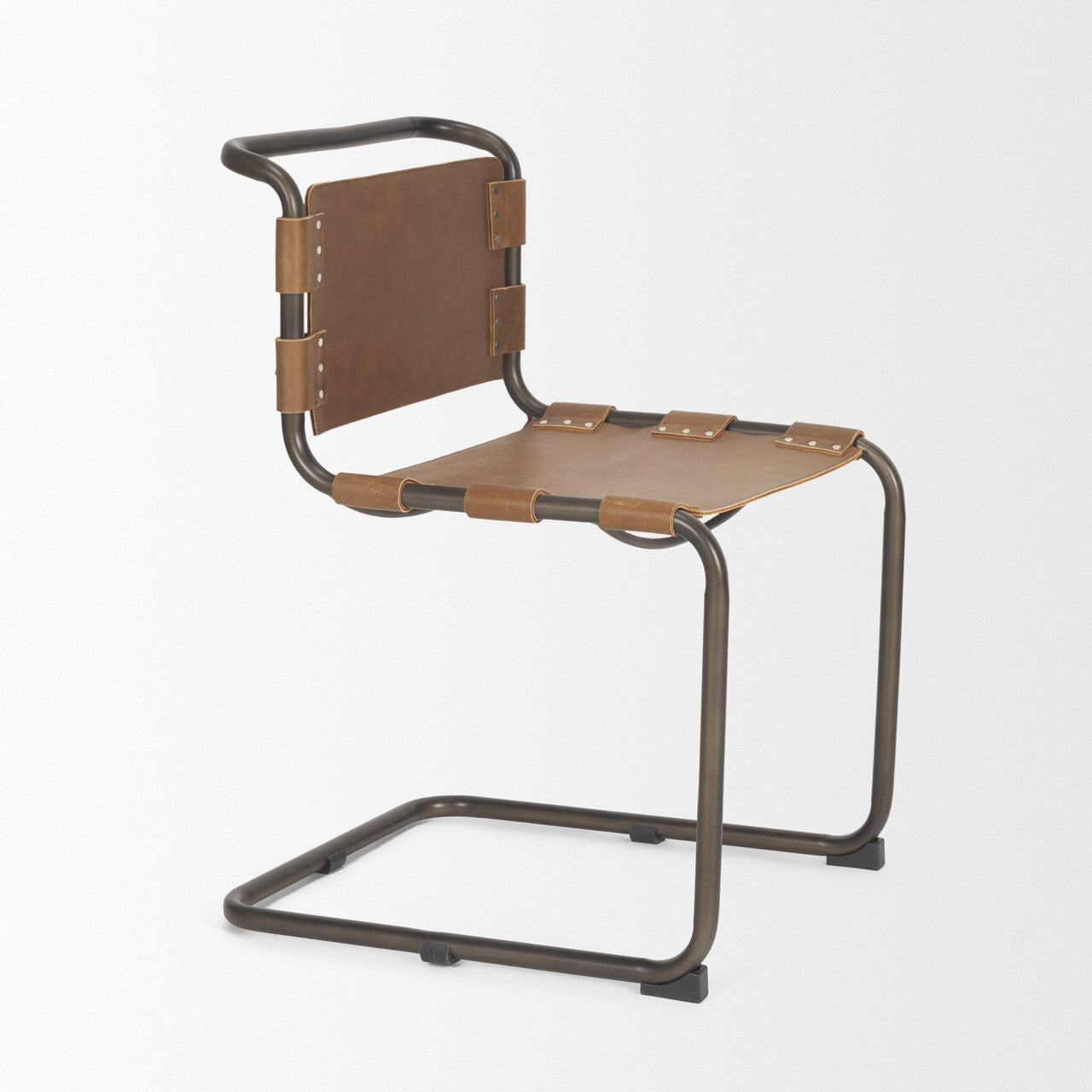 Berbick 33" Total Height Medium Brown Leather w/ Iron Frame Dining Chair