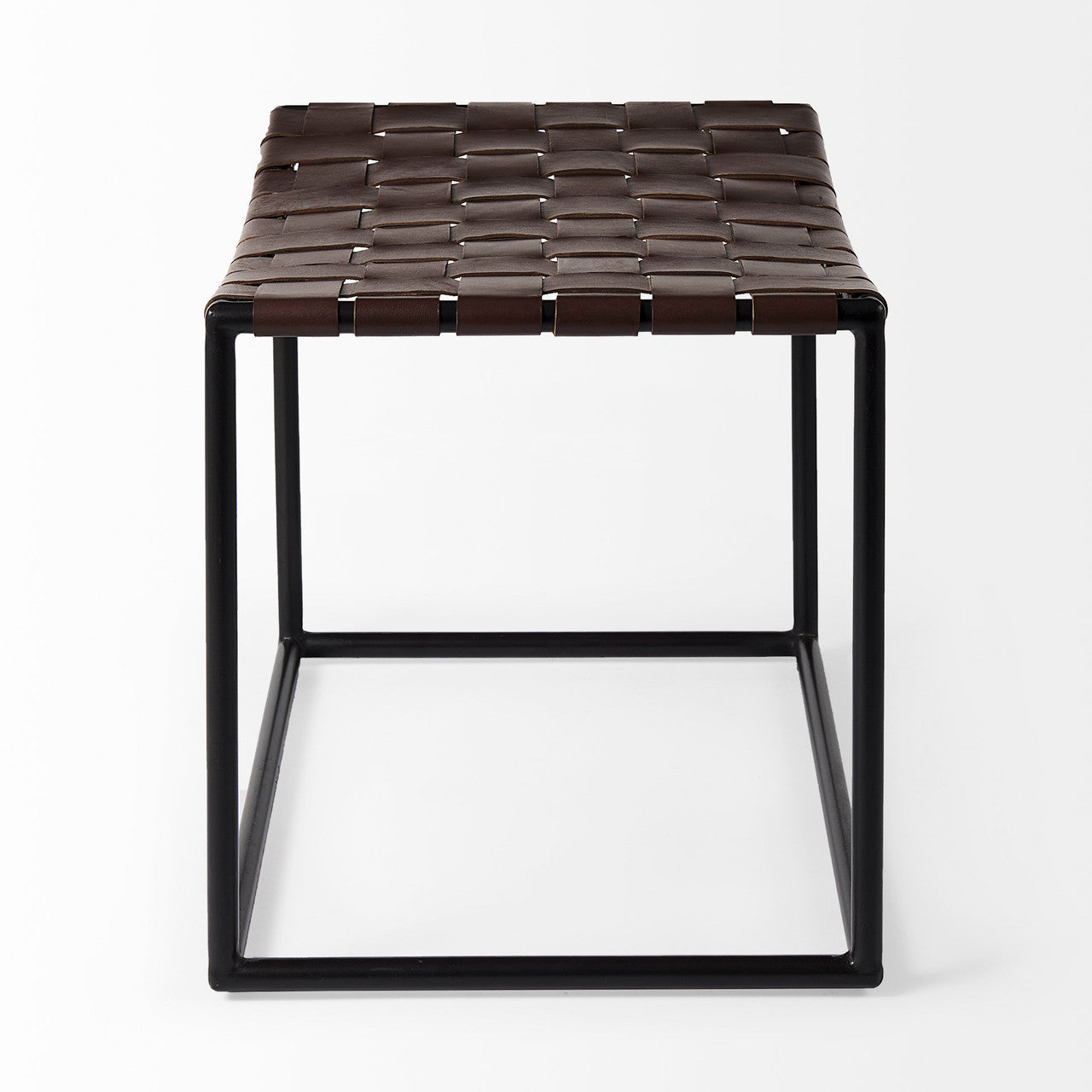 Clarissa 22.0L x 16.0W x 16.5H Brown Leather Woven Seat W/ Black Metal Frame Stool