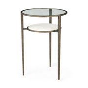 Felicity 15.8L X 15.8W X 22.5H Glass Top W/ White Marble Shelf and Antique Gold Base End/Side Table