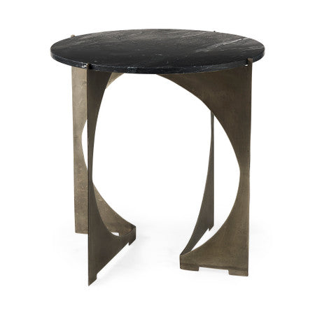Reinhold Black Marble Top Iron Side Table