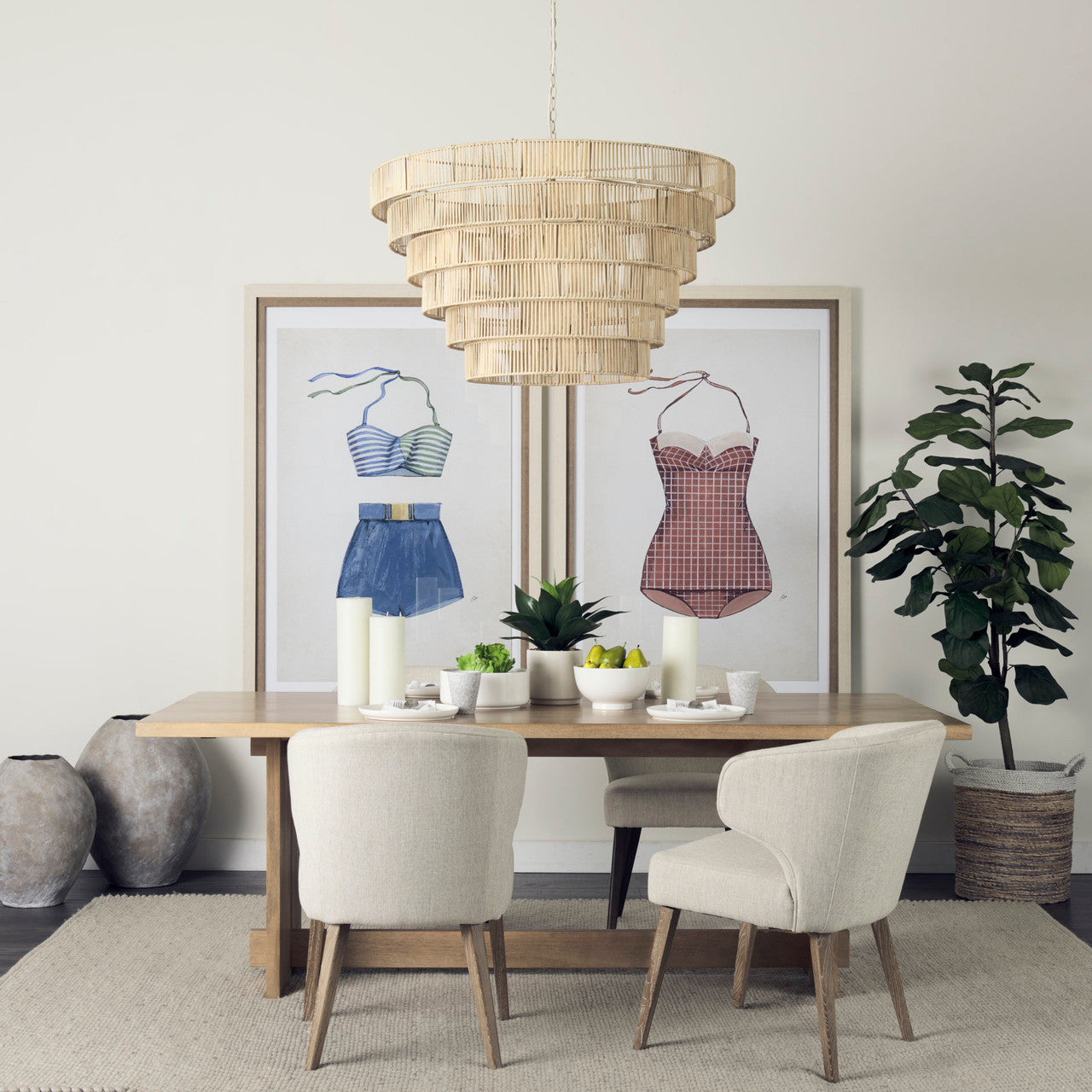 Marimba 40 L x 40 W x 24 H Natural Cane 6 Tier Chandelier