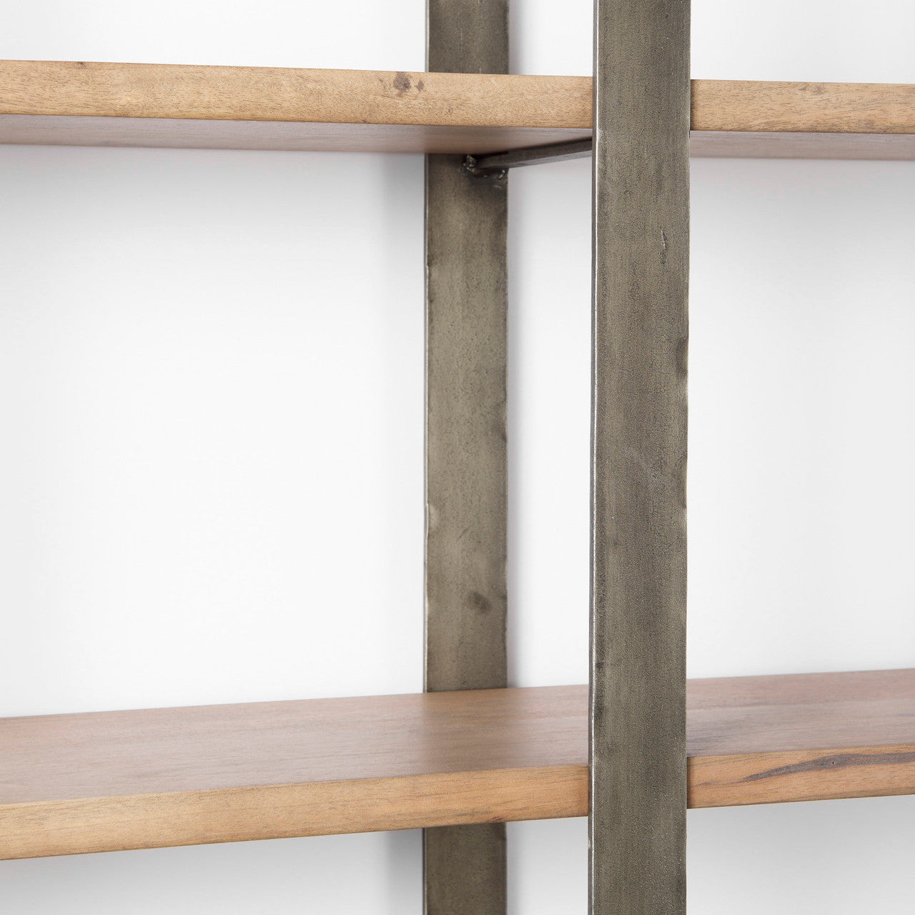 Taunton 80L x 10.5W x 90H Medium Brown Wood W/ Antique Nickel Metal Frame 6 Tier Shelving Unit