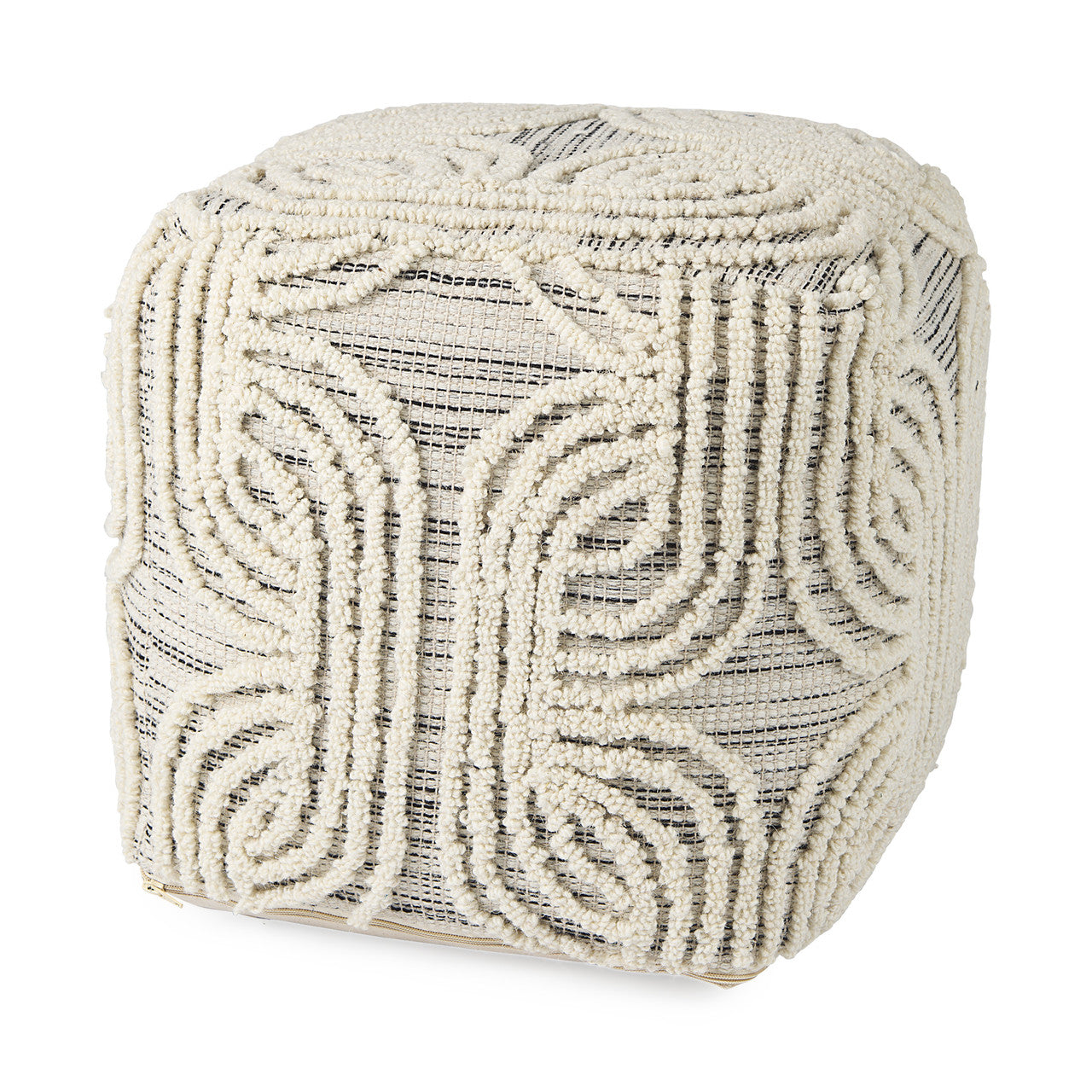 Amaya 16.0L x 16.0W x 16.0H Cream/Black/Gray Wool and Cotton Pouf
