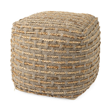 Binita Gray/Brown Hemp Wool and Cotton Pouf