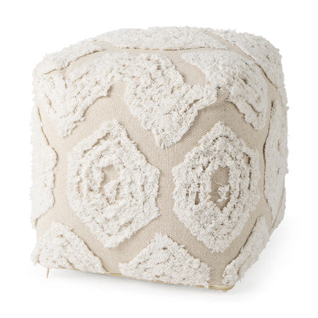 Ekanta Cream/Beige Patterned Cotton Pouf