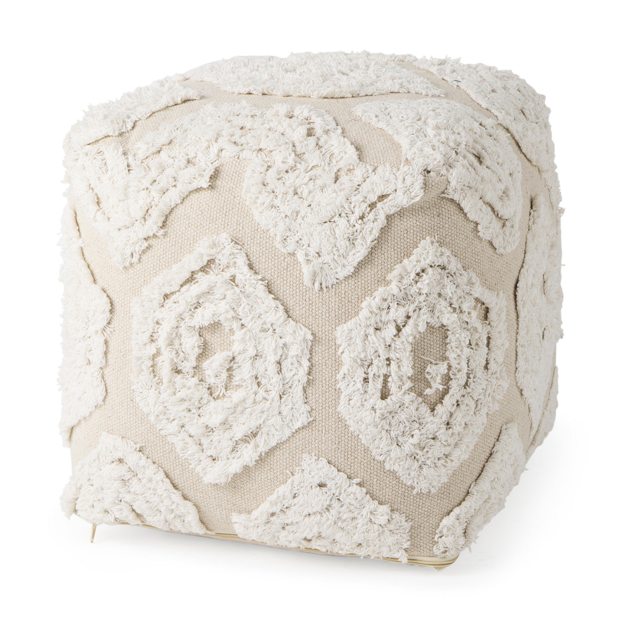 Ekanta 16.0L x 16.0W x 16.0H  Cream/Beige Patterned Cotton Pouf