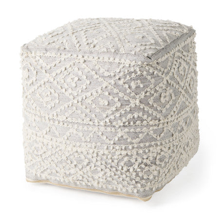 Farida Light Gray Wool and Polyester Patterned Pouf