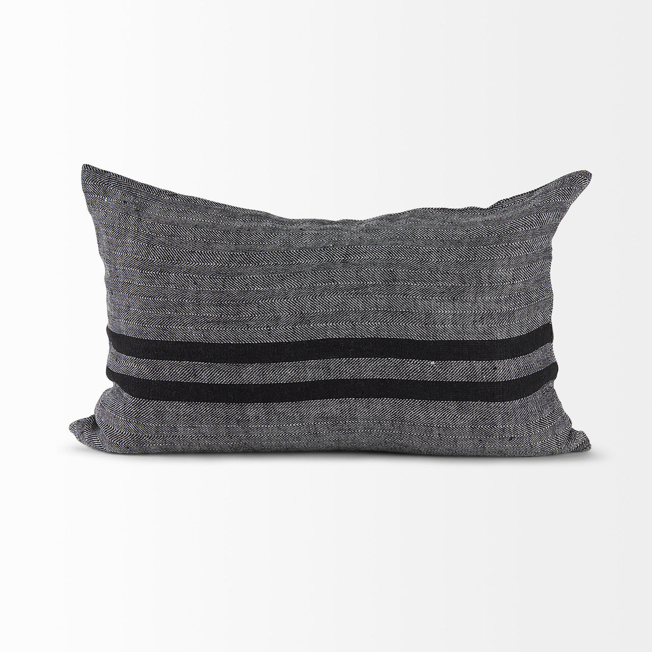 Sibyl 13L x 21W Black Fabric Striped and White Fringed Decorative Pillow Cover