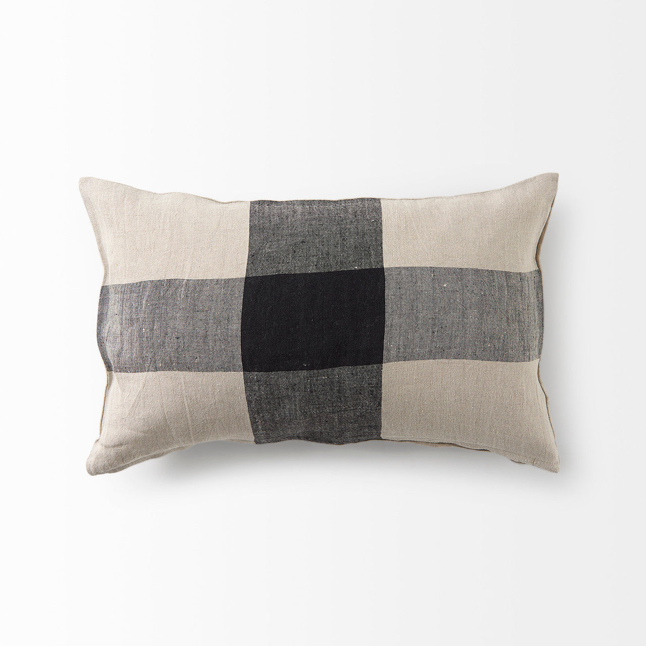 Raquel 13L x 21W Beige and Black Fabric Plaid Decorative Pillow Cover
