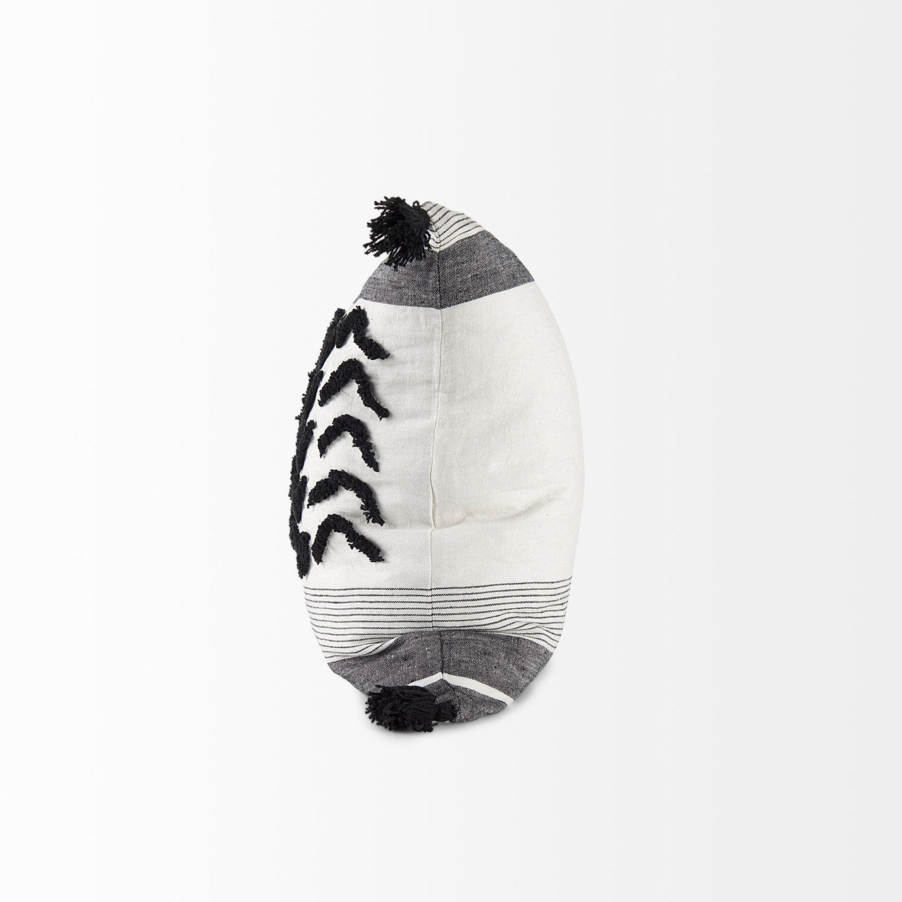Kimia 20L x 20W White and Black Fabric Herringbone and Fringed Decorative Pillow Cover