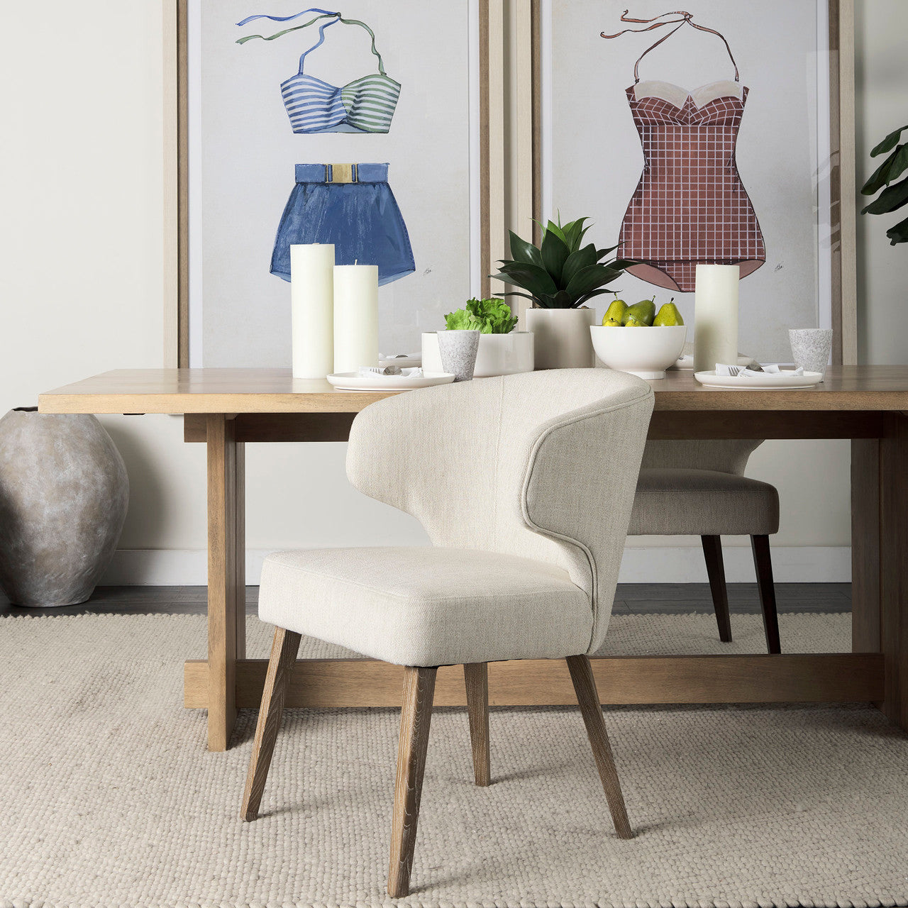 Niles 22.5L x 24.0W x 32.0H Cream Fabric Seat W/ Medium Brown Wooden Legs Wingback  Dining Chair