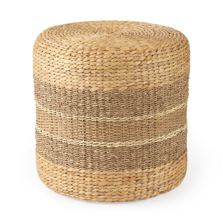 Maya Light Brown W/Medium Brown Stripes Seagrass Round Pouf