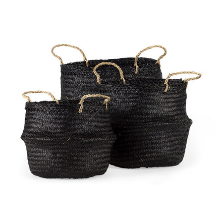 Ella Black Seagrass Basket W/ Light Brown Handles