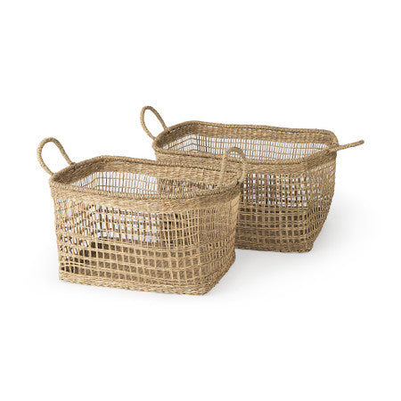 Bellisa Medium Brown Seagrass Rectangular Basket W/ Handles