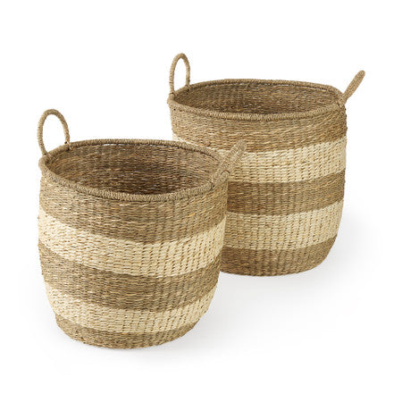 Bradley Light Brown W/Striped Seagrass Basket W/ Handles