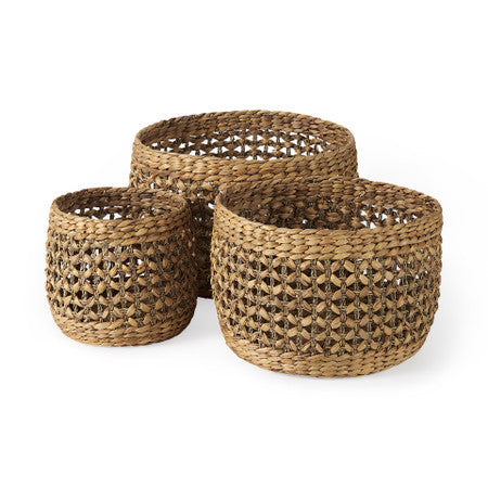 Dakota Medium Brown Seagrass Round Basket