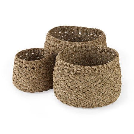 Jarek Medium Brown Seagrass Basket Cross Weave Round Basket