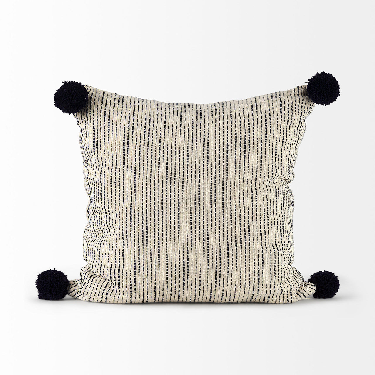 Krystal 20 x 20 Cream/Blue Pom Pom Decorative Pillow Cover