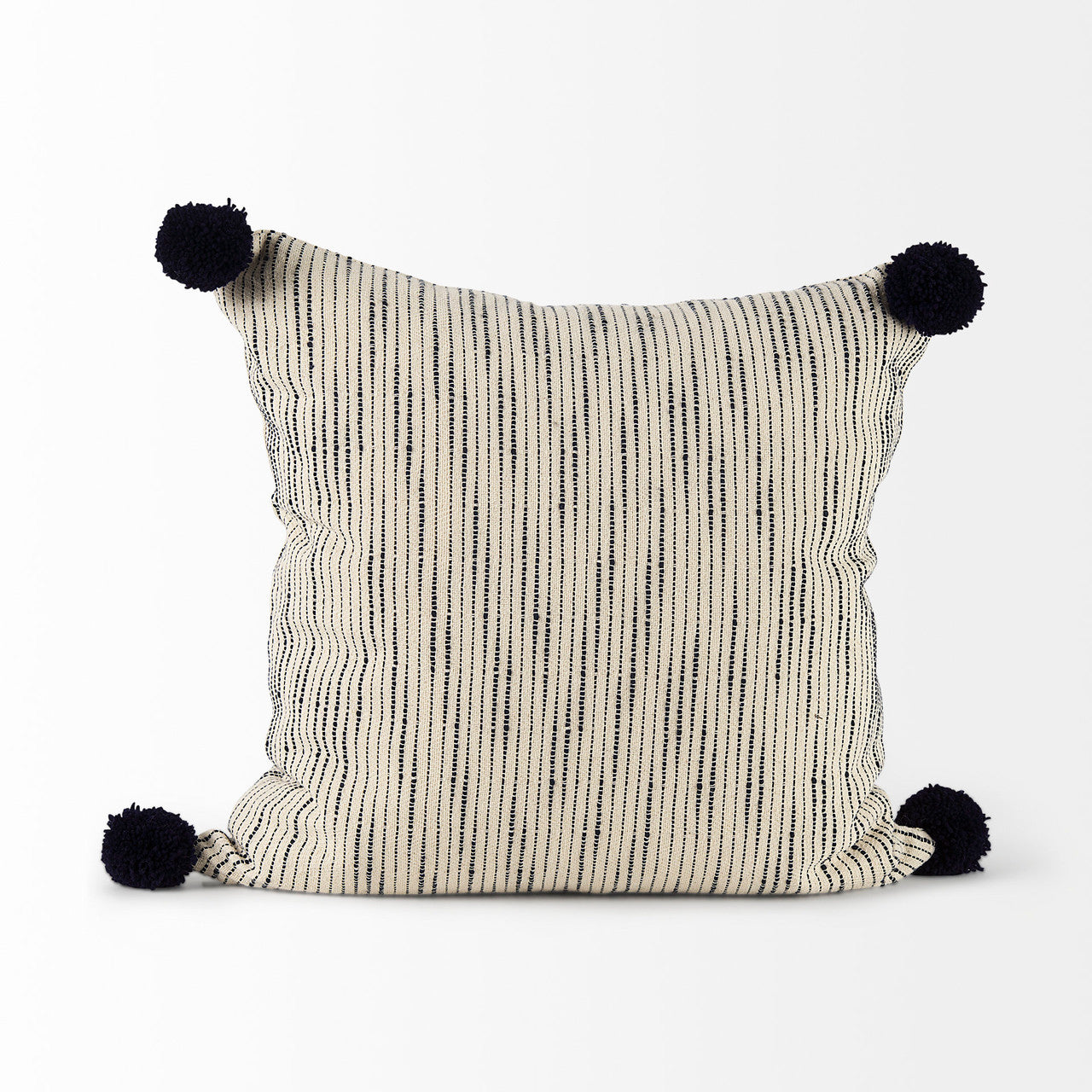 Krystal 20 x 20 Cream/Blue Pom Pom Decorative Pillow Cover