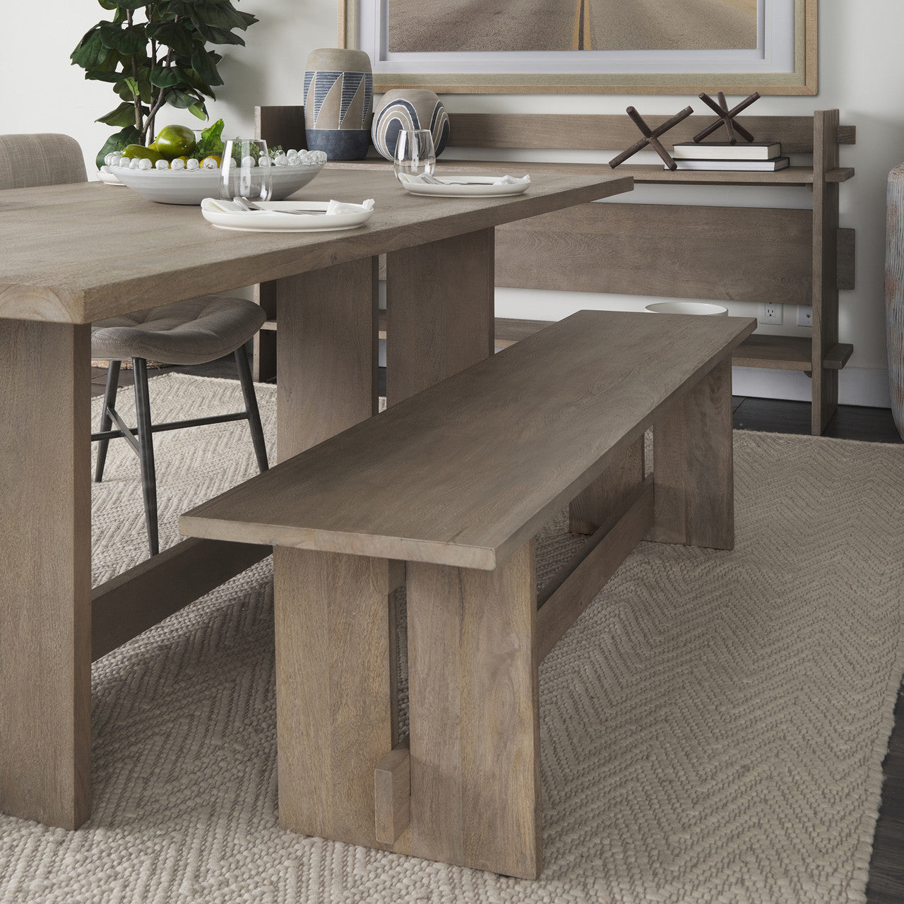 Aida 18H Light Gray Wood Dining Bench