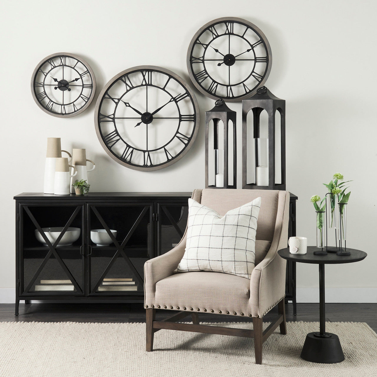 Poppy I 79x16 Black Metal With  Glass Door Sideboard