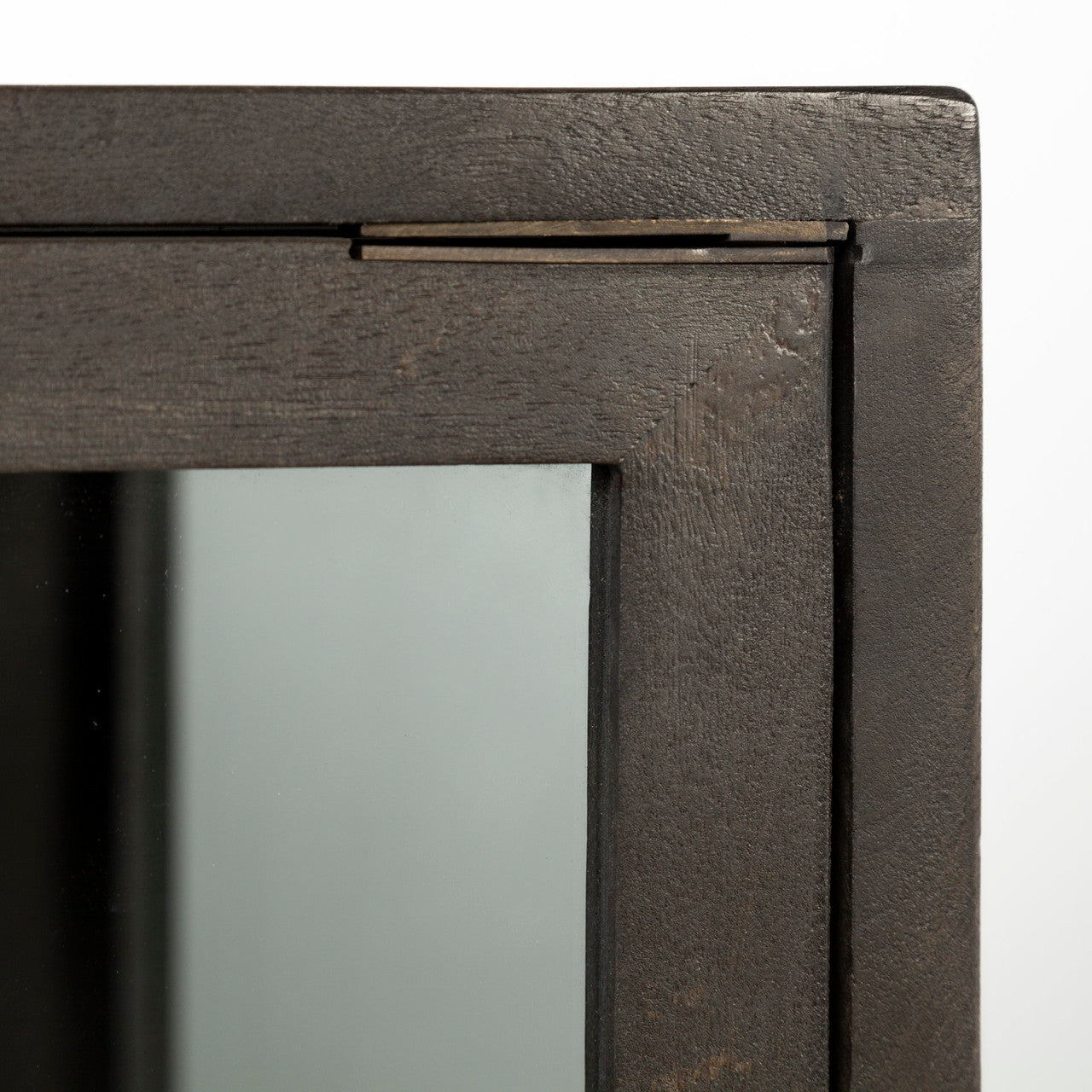 Arelius  36L x 18W Black-Brown Wood, Black Metal Base w/ 2 Glass Doors Accent Cabinet