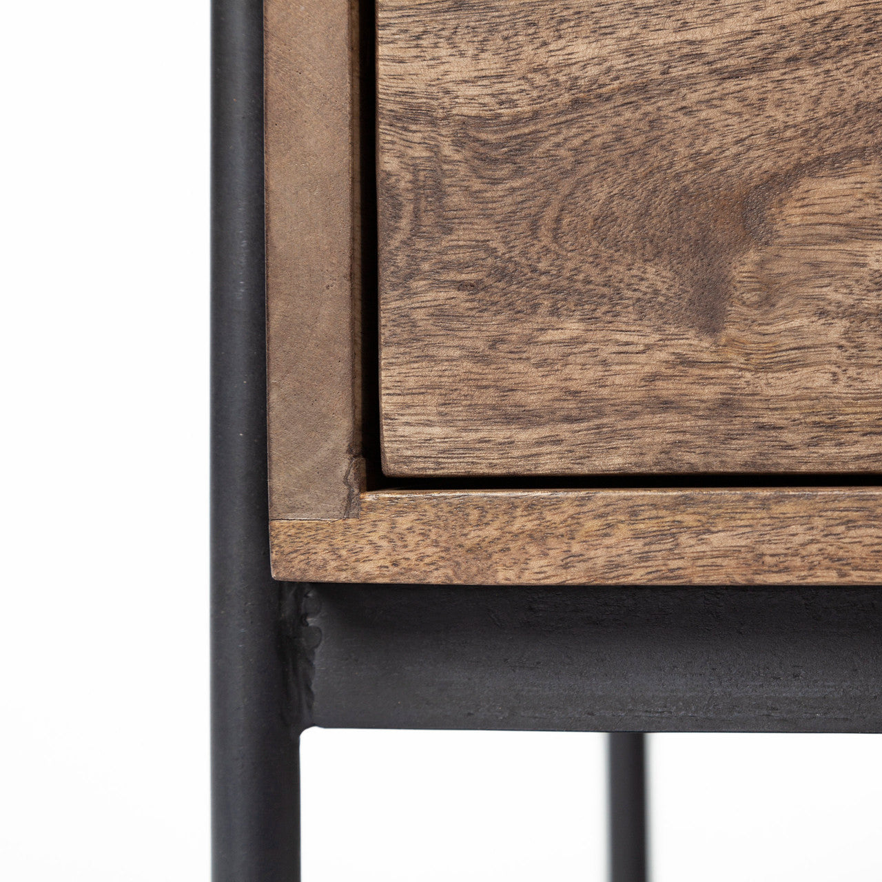 Glenn I 20L x 21W x 24H Dark Brown Wood w/ Black Iron Frame Square End/Side Table