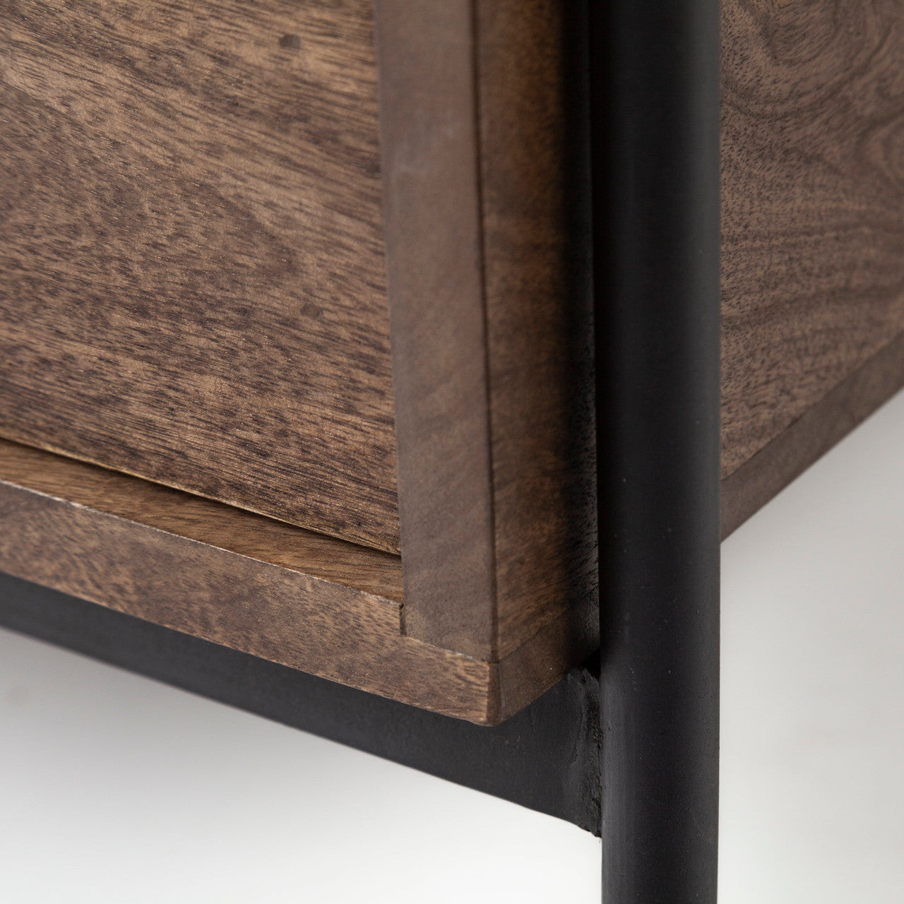 Glenn I 20L x 21W x 24H Dark Brown Wood w/ Black Iron Frame Square End/Side Table