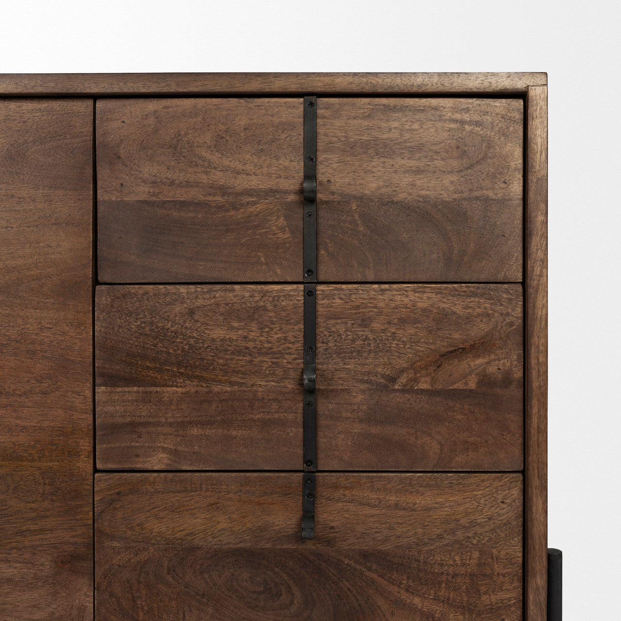 Glenn VI 71.5x18 Dark Brown Wood Frame w/ Black Iron Accent, 6 Drawer, 2 Door Cabinet Sideboard