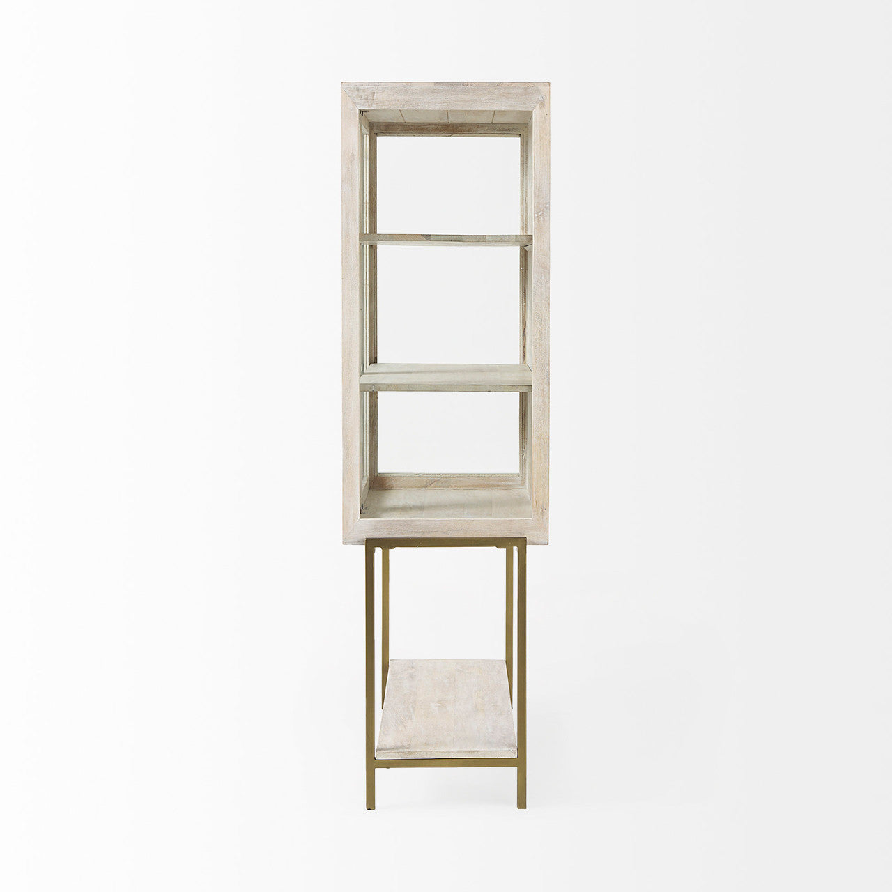Arelius 36L x 18.75W x 63H White Wood W/ Gold Metal Base Display Cabinet