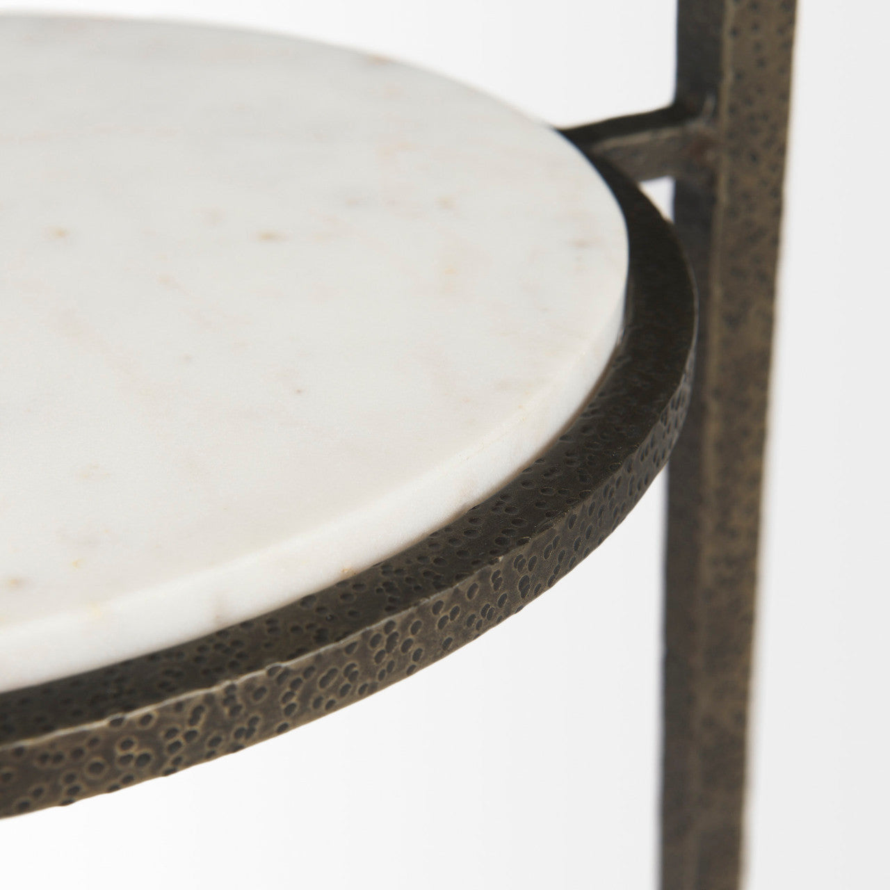 Felicity 15.8L X 15.8W X 22.5H Glass Top W/ White Marble Shelf and Antique Gold Base End/Side Table