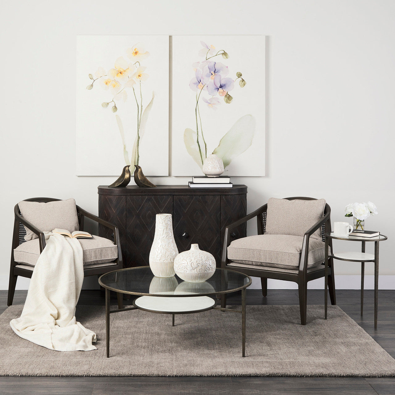 Felicity 15.8L X 15.8W X 22.5H Glass Top W/ White Marble Shelf and Antique Gold Base End/Side Table