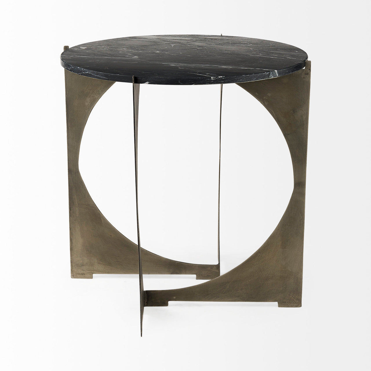 Reinhold II 21L x 21W x 21H Black Marble Top Iron Side Table