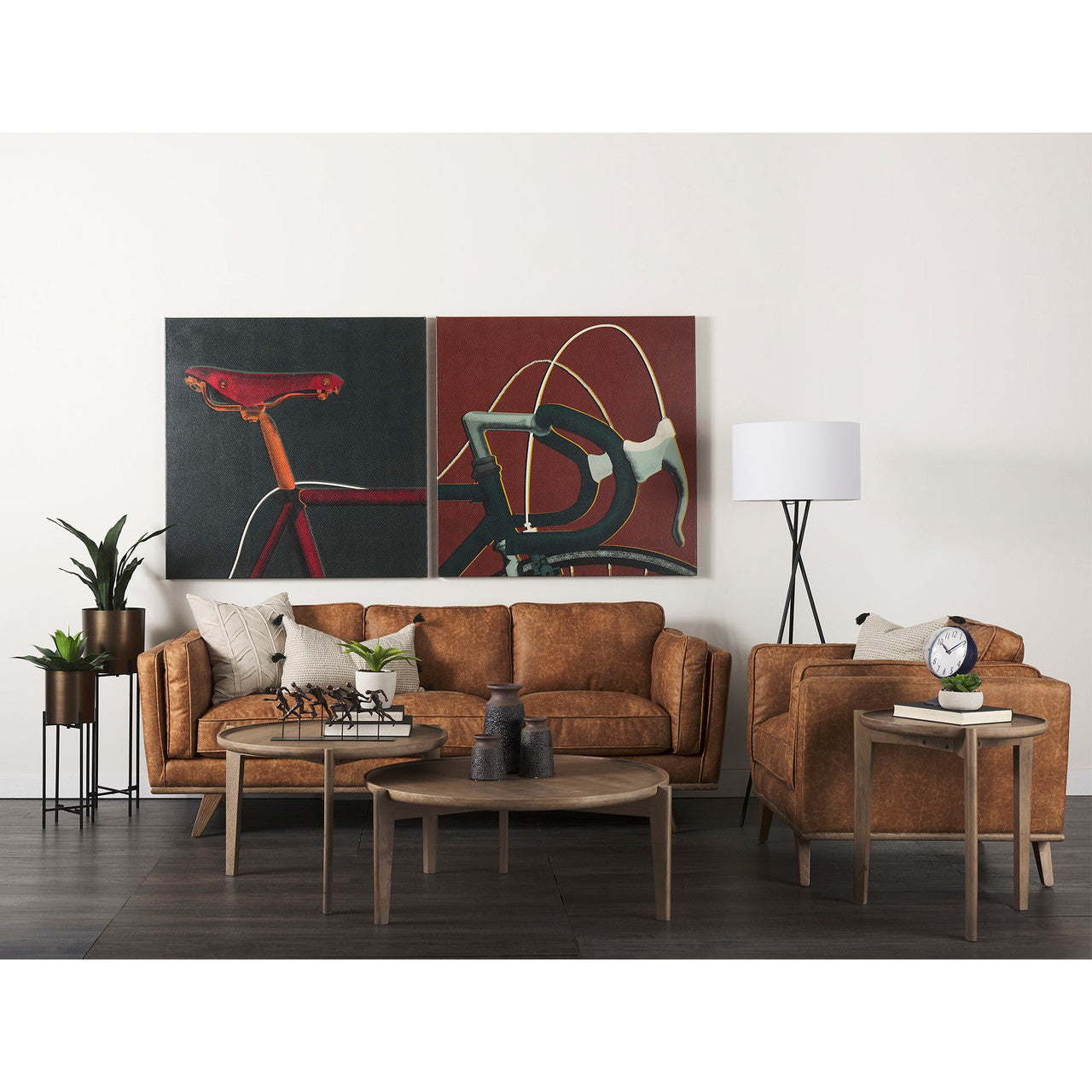 Brooks 41.7L x 34.8W x 33.5H Cognac Brown Faux Leather Chair W/ Medium Brown Wooden Legs