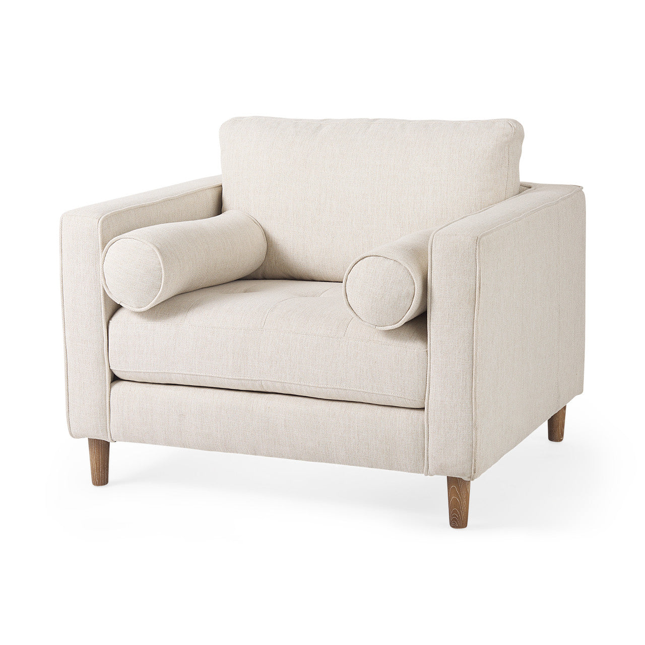 Loretta 40.7L x 36.2W x 33.9H Cream Fabric Chair W/ Two Bolster Cushions