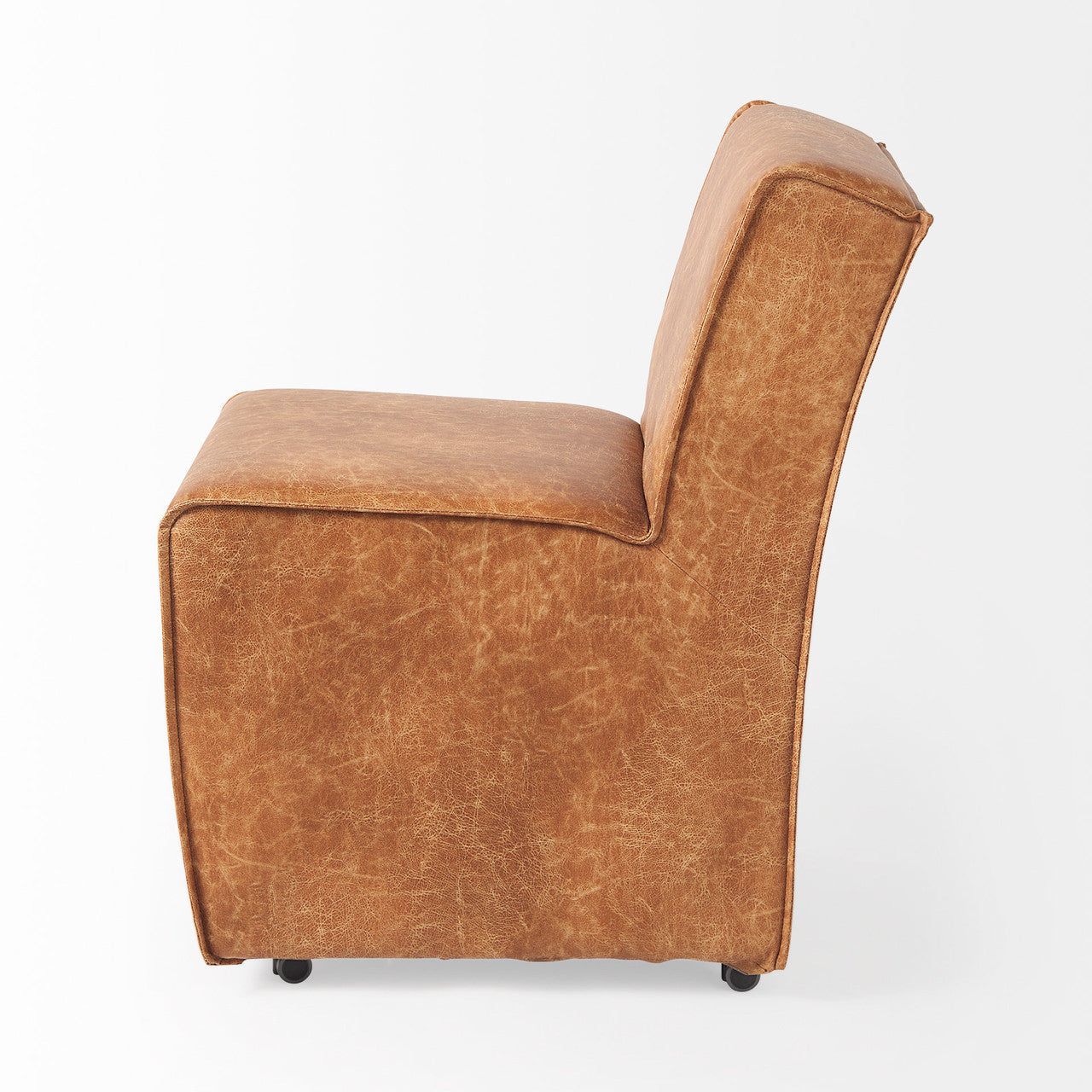 Damon 19.8L x 26.3W x 31.8H Cognac Brown Faux Leather Dining Chair