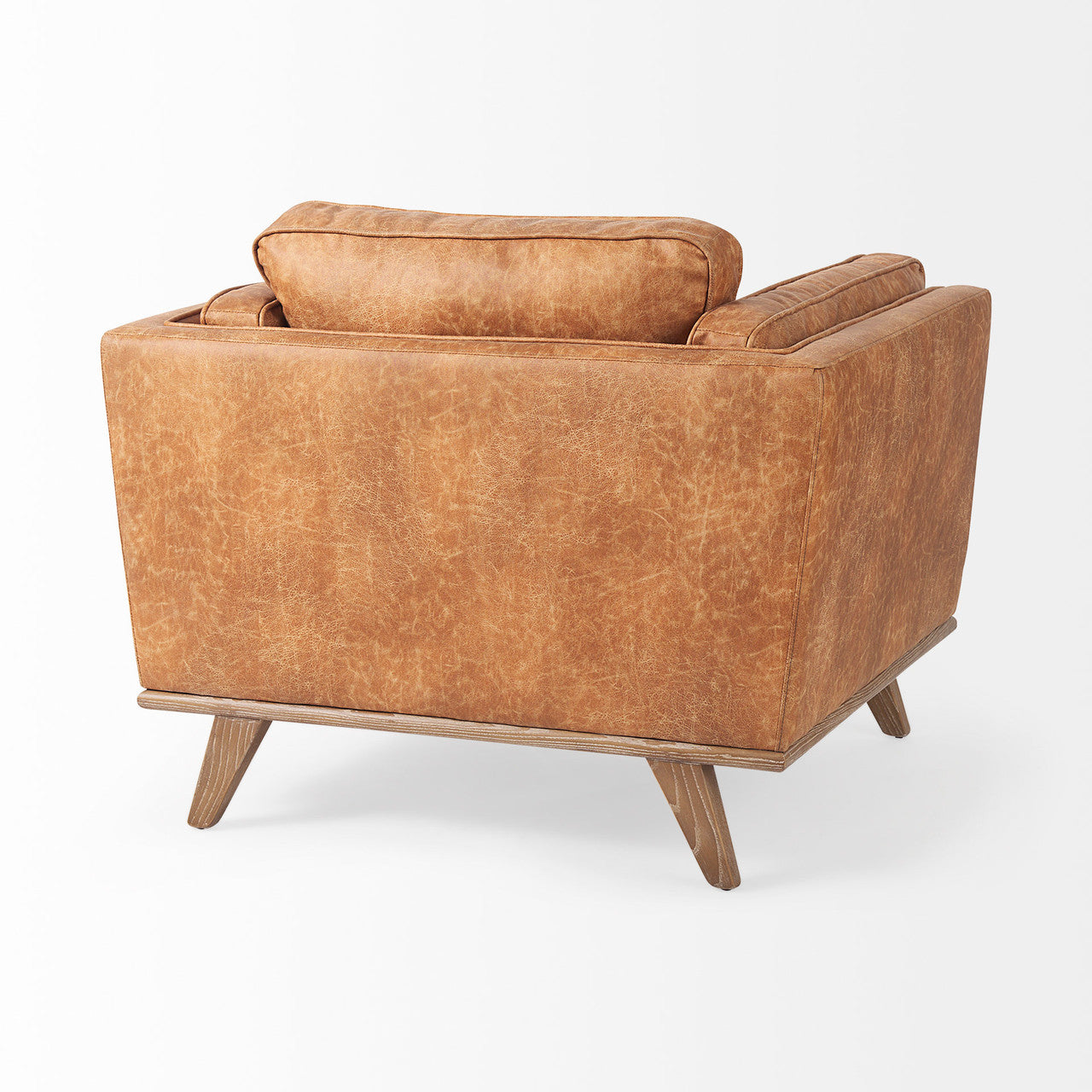 Brooks 41.7L x 34.8W x 33.5H Cognac Brown Faux Leather Chair W/ Medium Brown Wooden Legs
