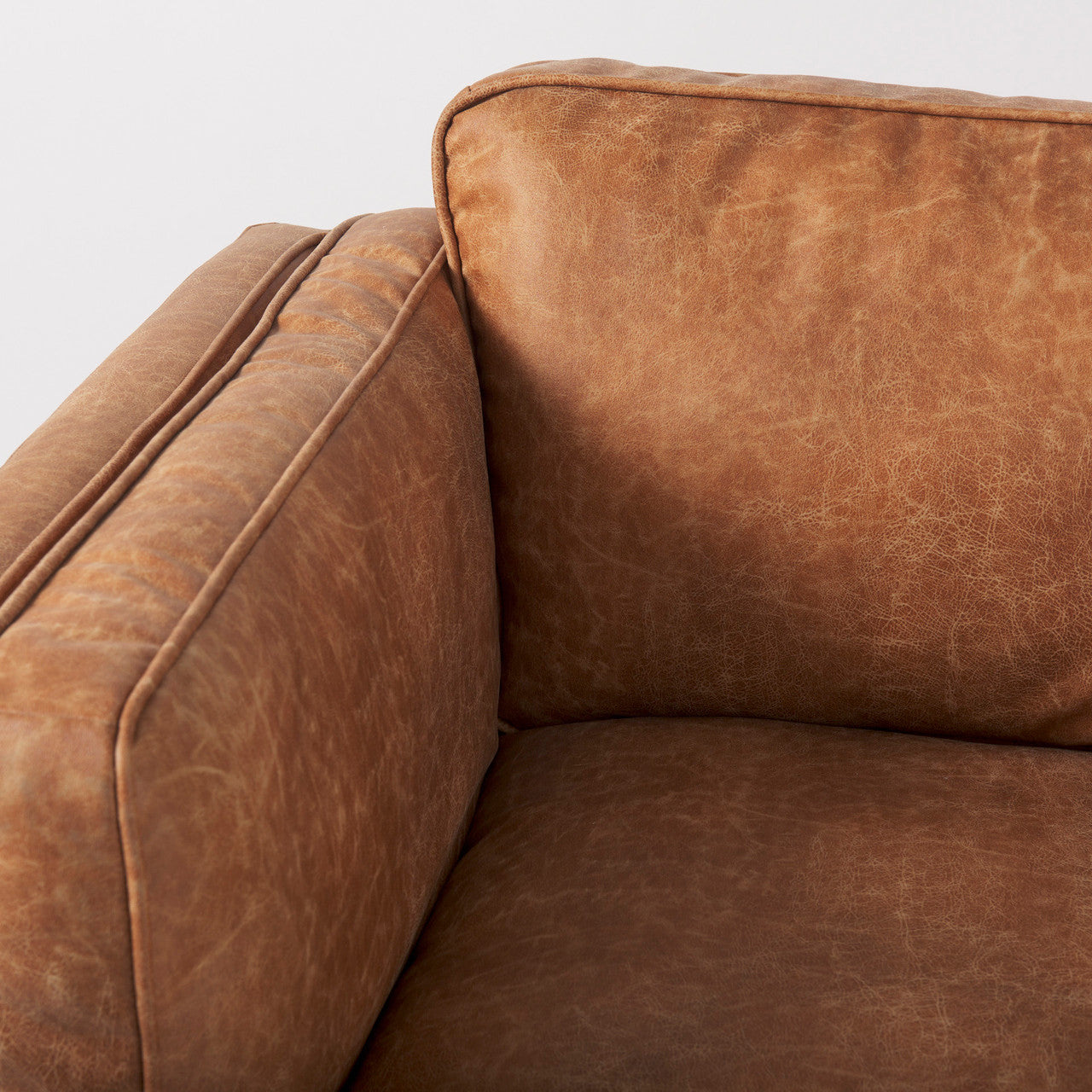 Brooks 41.7L x 34.8W x 33.5H Cognac Brown Faux Leather Chair W/ Medium Brown Wooden Legs