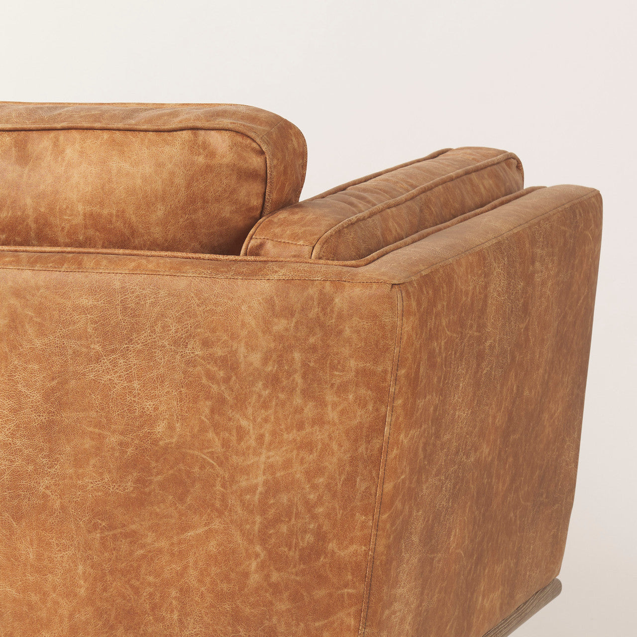 Brooks 41.7L x 34.8W x 33.5H Cognac Brown Faux Leather Chair W/ Medium Brown Wooden Legs