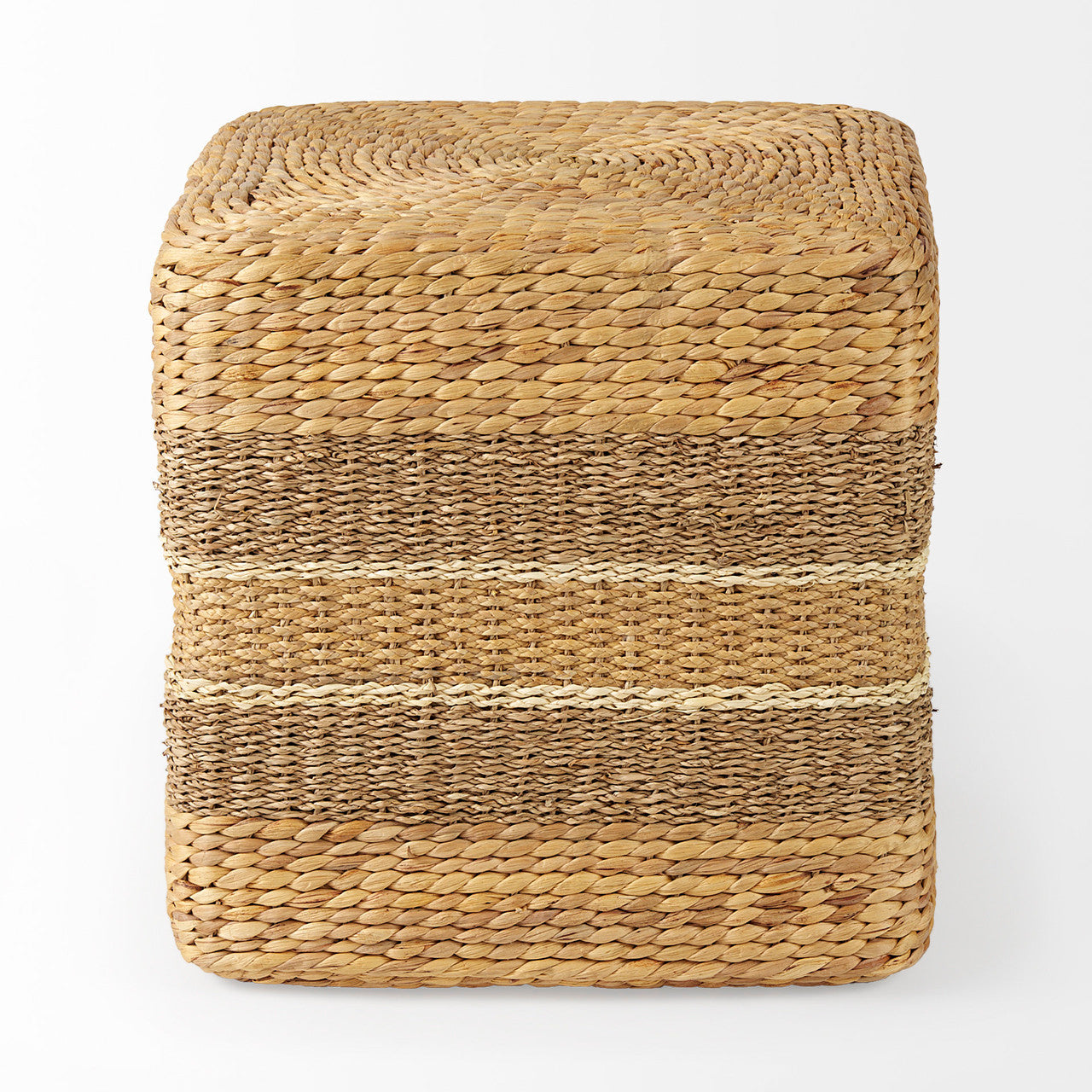 Maya 17.7L x 17.7W x 17.7H Light Brown W/Medium Brown Stripes Seagrass Square Pouf
