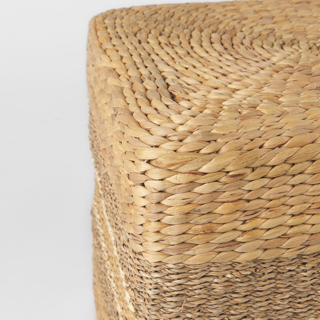 Maya 17.7L x 17.7W x 17.7H Light Brown W/Medium Brown Stripes Seagrass Square Pouf
