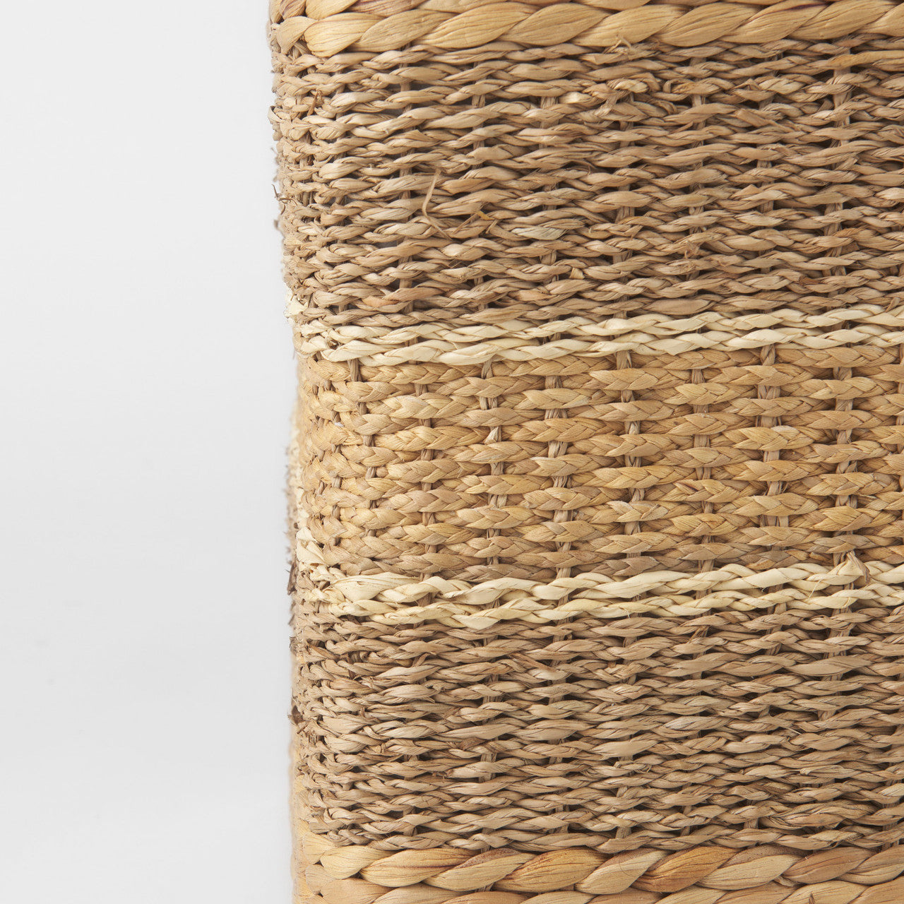 Maya 17.7L x 17.7W x 17.7H Light Brown W/Medium Brown Stripes Seagrass Square Pouf