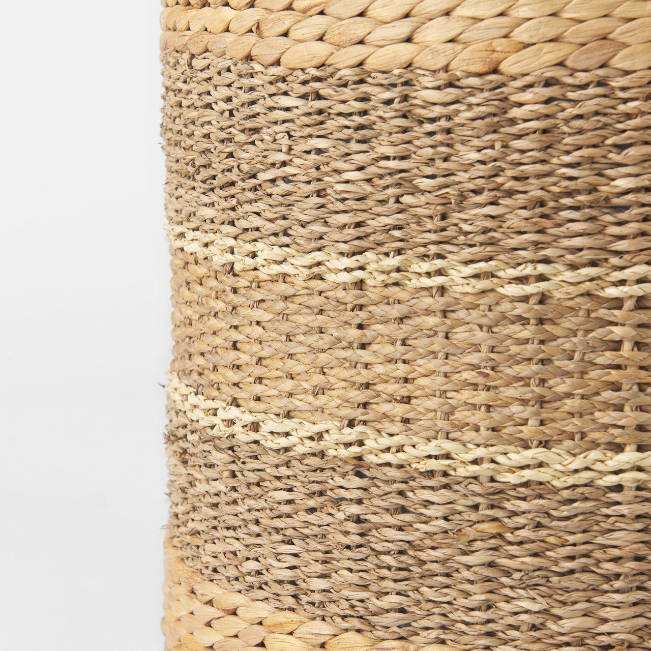 Maya 17.7L x 17.7W x 17.7H Light Brown W/Medium Brown Stripes Seagrass Round Pouf