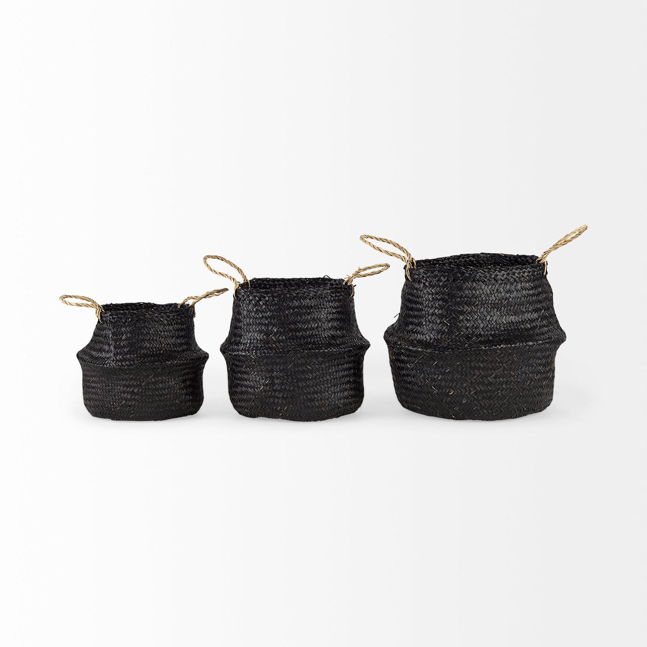 Ella 9.8L x 9.8W x 11.0H (Set of 3) Black Seagrass Basket W/ Light Brown Handles