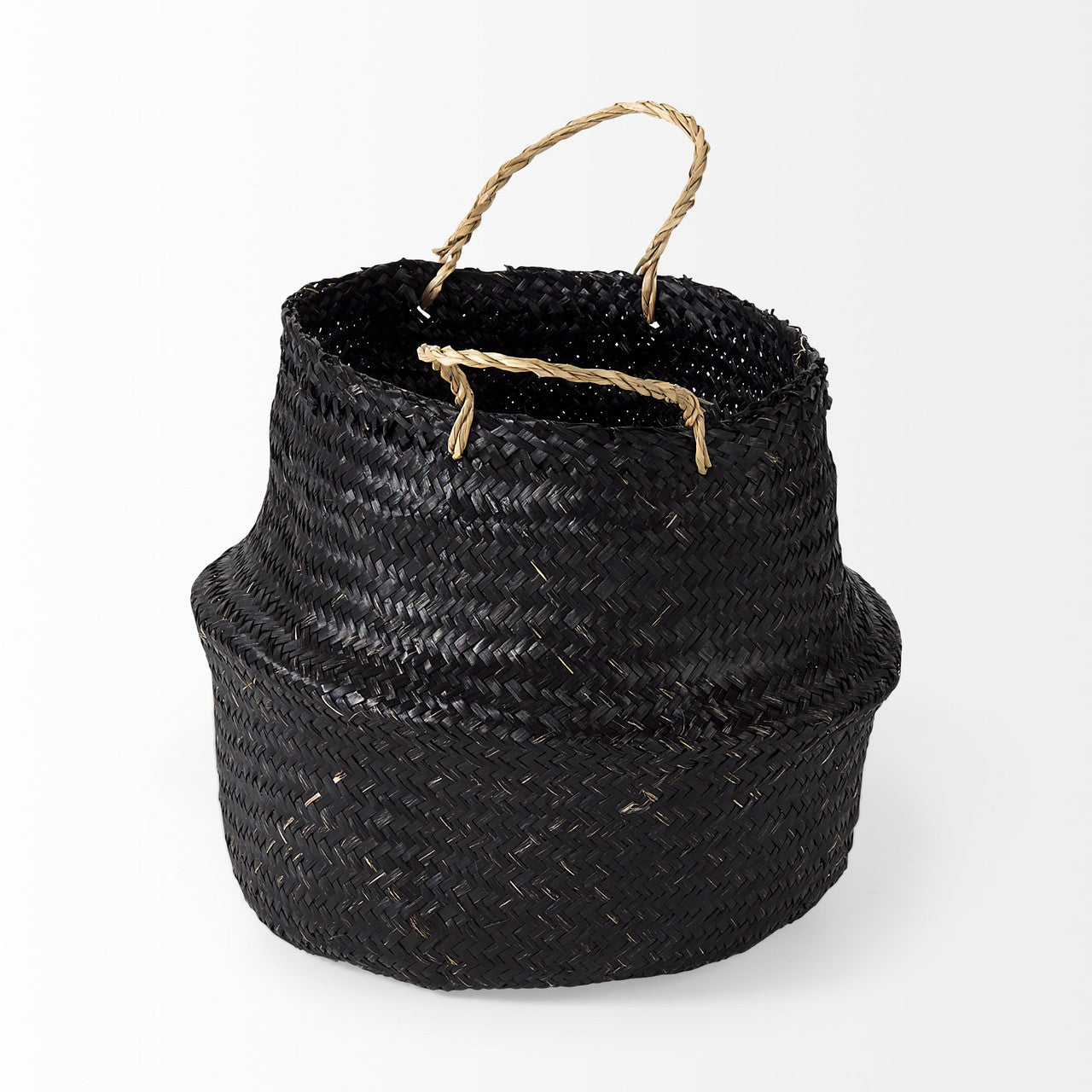 Ella 9.8L x 9.8W x 11.0H (Set of 3) Black Seagrass Basket W/ Light Brown Handles