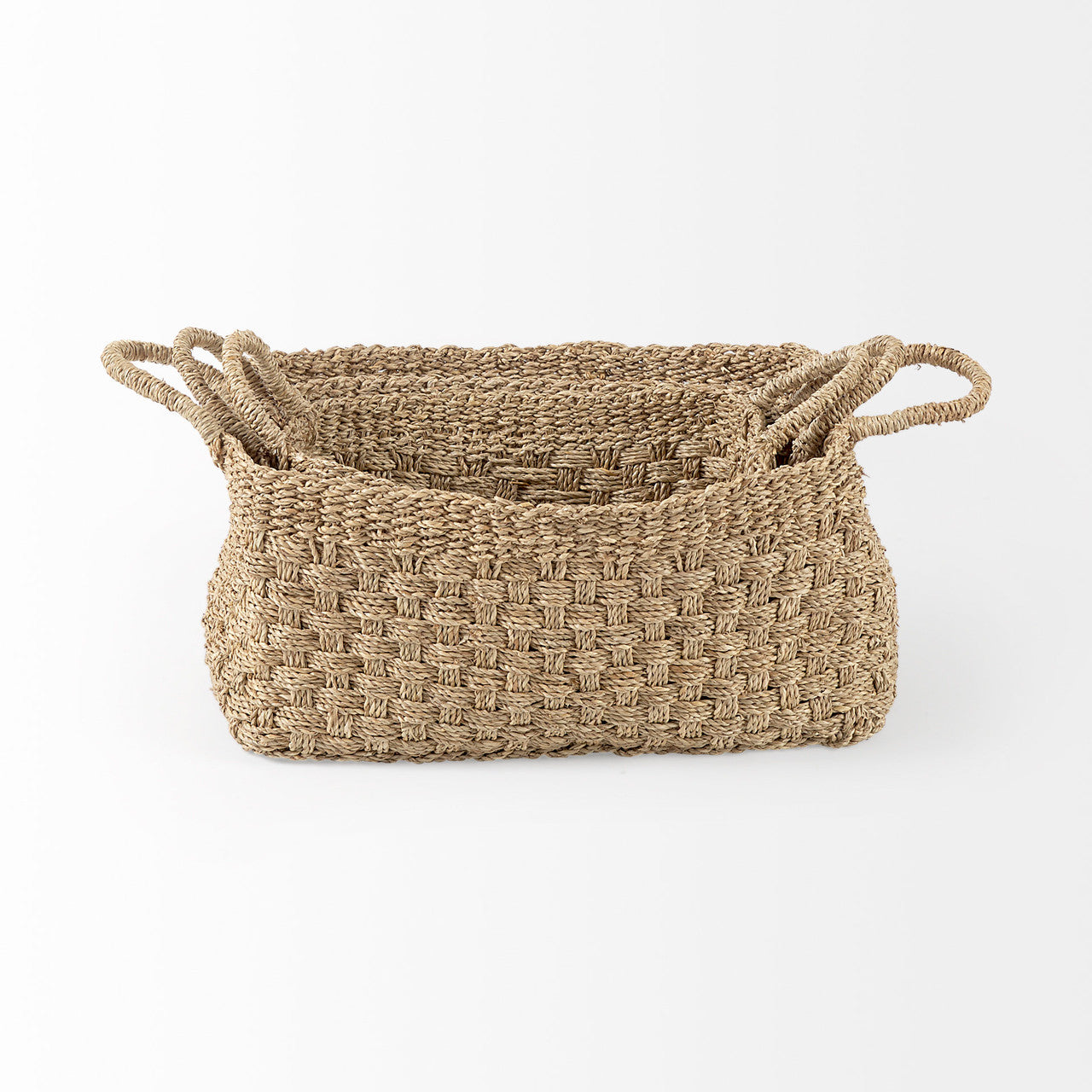 Emra 17.3L x 11.8W x 7.9H (Set of 3) Light Brown Seagrass Rectangular Basket W/ Handles