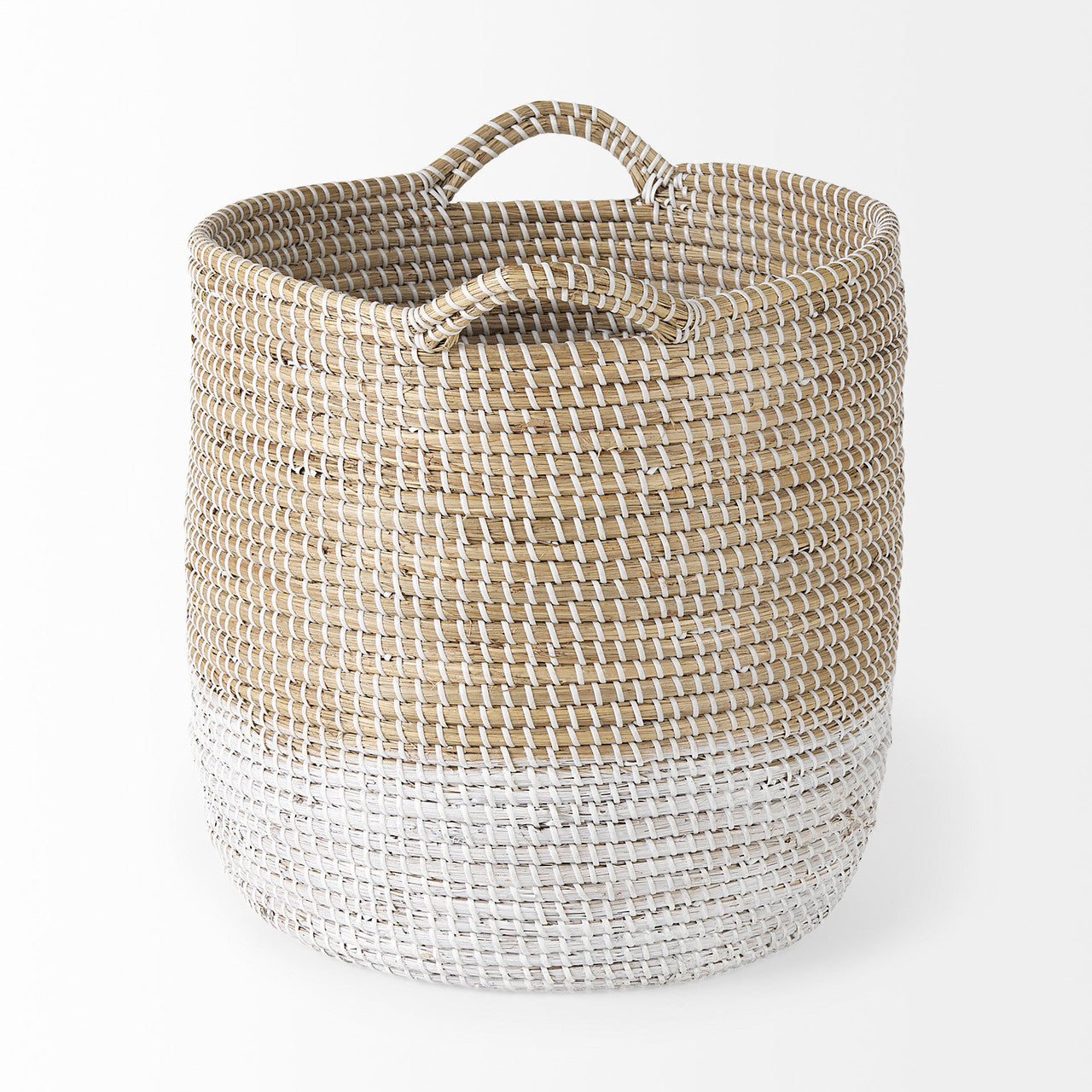 Maddie 13.8L x 13.8W X 15.0H (Set of 3) Light Brown W/White Dipped Seagrass Round Basket  W/ Handles